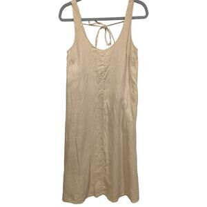 H&M 100% Linen Midi Dress Neutral Minimalist Small Tank Style Shirt Dress